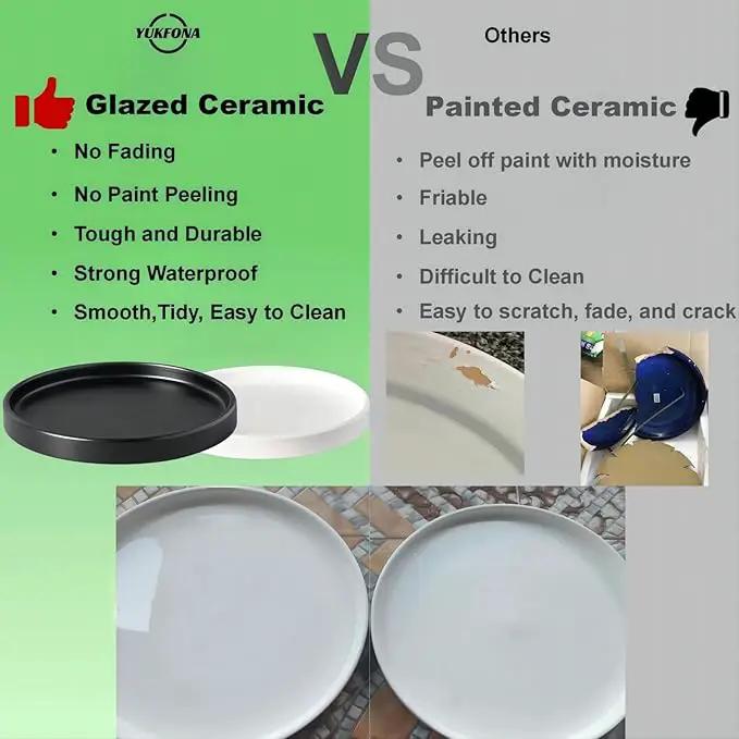 Ceramic Plant Saucer Pot Tray 12 Inch, Planter Saucers 4 5 6 7 8 9 10 11 12 13 Inch for Indoors Outdoor, Durable Sturdy Flower Drainage drip Water Tray for Glazed Pots Base (12.7 Inch-Grey) by GreenHaven Gardens