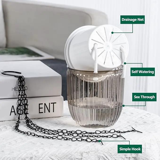 4.5 Inch 2 Pcs Self Watering Hanging Planter Indoor Plant Pots Drainage Holes, Outdoor Small Hanging Planters Flower Pot Basket, Visible Water Level, Plant Hanger Home Decor, Gardening by GreenHaven Gardens