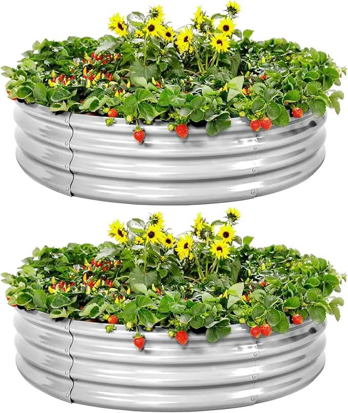 Land Guard Galvanized Raised Garden Bed 2Pcs, Planter Raised Garden Beds Outdoor, Round Clearance Raised Garden Beds for Gardening Vegetables 4x4x1ft…… by GreenHaven Gardens