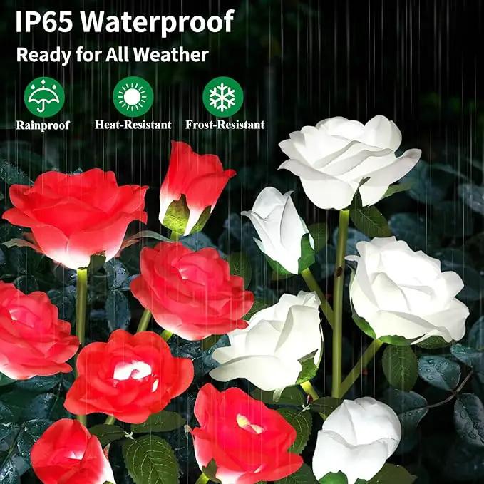 Solar Garden Lights, Solar Outdoor Lights with More Realistic 20 Rose Waterproof Solar Powered Flowers Lights for Outside Patio Yard Pathway Decorations, White and Red by GreenHaven Gardens