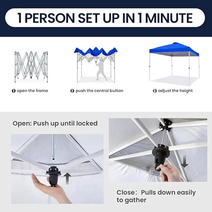 Shades 10x10 Pop Up Canopy with One Push Setup,Heavy Duty Beach Tent with Wheels for Easy Moving, Sun Shelter for Parties,Events, Outdoor Gazebo with 420D Coated Waterproof Blue Fabric by GreenHaven Gardens