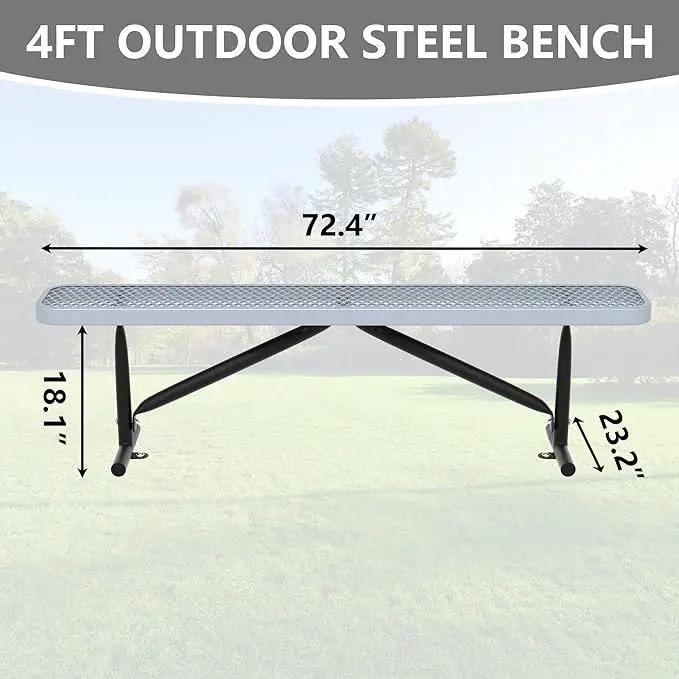 48" L Outdoor Steel Flat Bench, Heavy Duty Metal Park Bench for Outside, Expanded Metal, Commercial Benches Mesh Bench for Shopping Mall, Store, Lawn, Park, Patio, Deck, Garden (Grey, 6FT) by GreenHaven Gardens