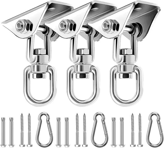 Heavy Duty Swing Hangers for Wooden Sets 1200 LB Capacity Hammock Hanger 360 Swivel Stainless Steel Swing Hardware Accessories for Porch Playground Yoga Heavy Bag Sliver | Pack of 3 by GreenHaven Gardens