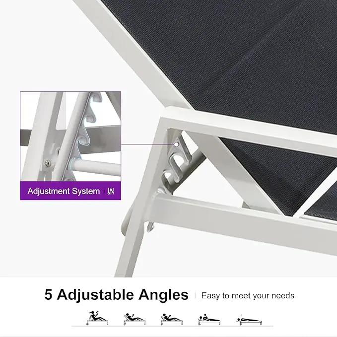 PURPLE LEAF Outdoor Chaise Lounge Set Adjustable Sunbathing Recliner with Armrest and Side Table for Poolside Beach Outside Patio Aluminum Chaise Lounger Navy Blue by GreenHaven Gardens