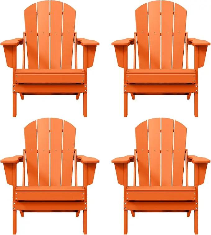 Westin Outdoors Laguna WO Home Furniture Adirondack Chair 4 PC Set Classic Outdoor Patio Folding Chair for Bon Fire Pit Lawn Backyard Beach Plastic Weather-Resistant (Orange) by GreenHaven Gardens
