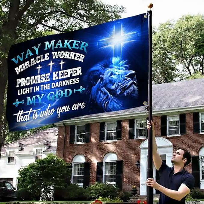 American Flag-Jesus Christ Grommet Flag Way Maker Miracle Worker DDH1349GF, 3x5 ft., No Flag Pole Rings-USA Heavy Duty Flags Canvas Cotton-Durable Indoor Outdoor Flag by GreenHaven Gardens