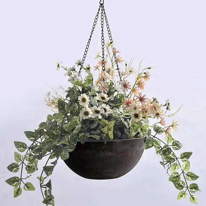 DEAYOU 2 Pack Resin Hanging Planters for Indoor Plants, 10" Hanging Flower Pots with Drainage Holes, Hanging Baskets with Chain and Hook for Garden, Outdoor, Balcony Decor (Marble Pattern) by GreenHaven Gardens