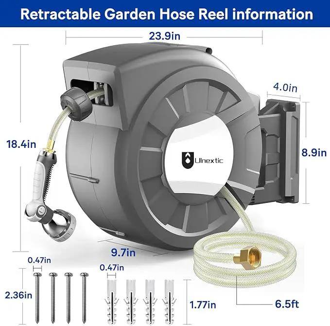 Retractable Garden Hose Reel, 5/8 in x 75 ft Wall Mounted Hose Reel,10-Pattern Spray Nozzle, Any Length Lock/Slow Return System/Wall Mounted/180°Swivel Bracket by GreenHaven Gardens