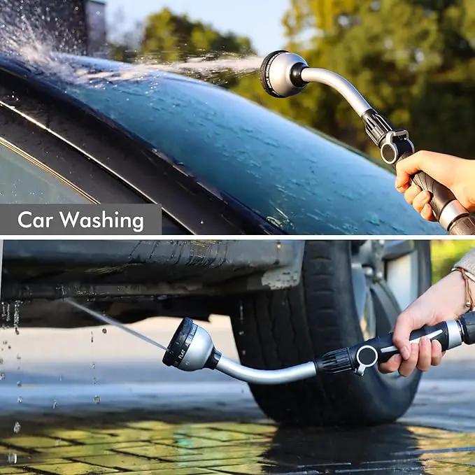 RESTMO Watering Wand Heavy Duty, Metal Garden Hose Wand with Thumb Flow Control, 15-Inch Long Hose Nozzle Sprayer with 10 Spray Patterns, Ideal to Water Hanging Baskets and Shrubs, Silver by GreenHaven Gardens