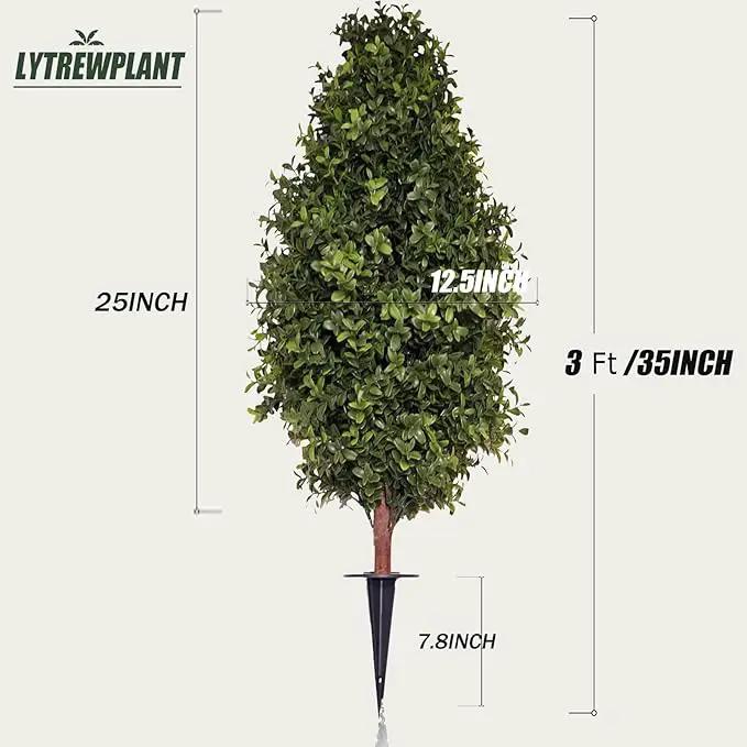 3FT Artificial Boxwood Bush Topiary Tree UV Resistance Rated with Spike. Easy to Push in The Ground.Plant Looks Great in a Planter Anywhere. Indoor/Outdoor Decor 2 Pack by GreenHaven Gardens