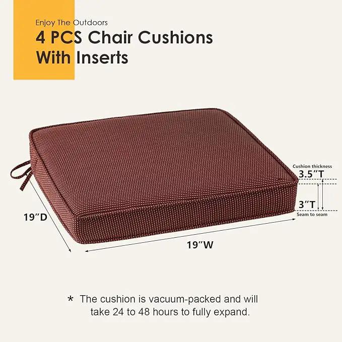 Outdoor Square Corner Seat Cushion, 19"x19"x3", Set of 4, Non Slip Seat Cushion Pads with Removable Cover for Patio Furniture, Garden Yard Lawn, Tan Dotted Red Base by GreenHaven Gardens