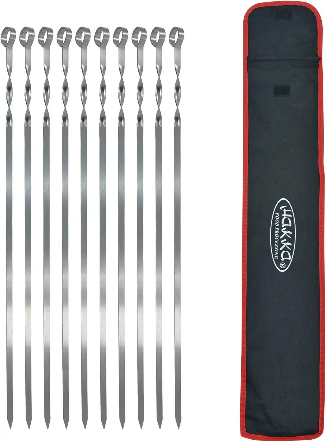 Hakka Stainless Steel Barbecue Skewers, 23" Heavy Duty Metal Skewers Large Wide Grilling Reusable Kabob Sticks with NonSlip Ring Handle,Set of 10 by GreenHaven Gardens