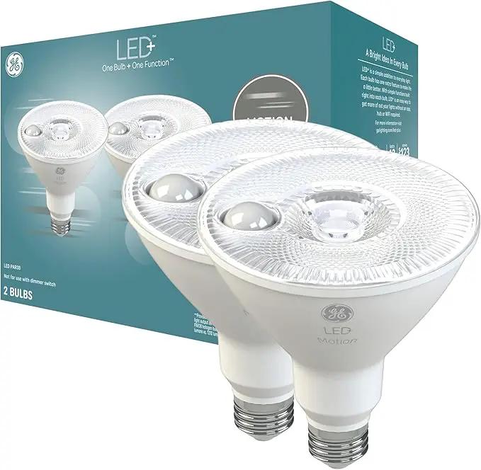 GE LED+ Motion Sensor LED Light Bulbs, 15W, PAR38 Outdoor Security Floodlight, Warm White (2 Pack) by GreenHaven Gardens
