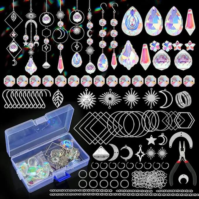 HYBEADS 200 Pcs DIY Suncatcher Making Kits for Adults Crystal Sun Catchers Crafts with Hooks Chains Pendants Rainbow Maker for Window Hanging Prism Indoor Outdoor Garden Xmas Wedding Party Decor by GreenHaven Gardens