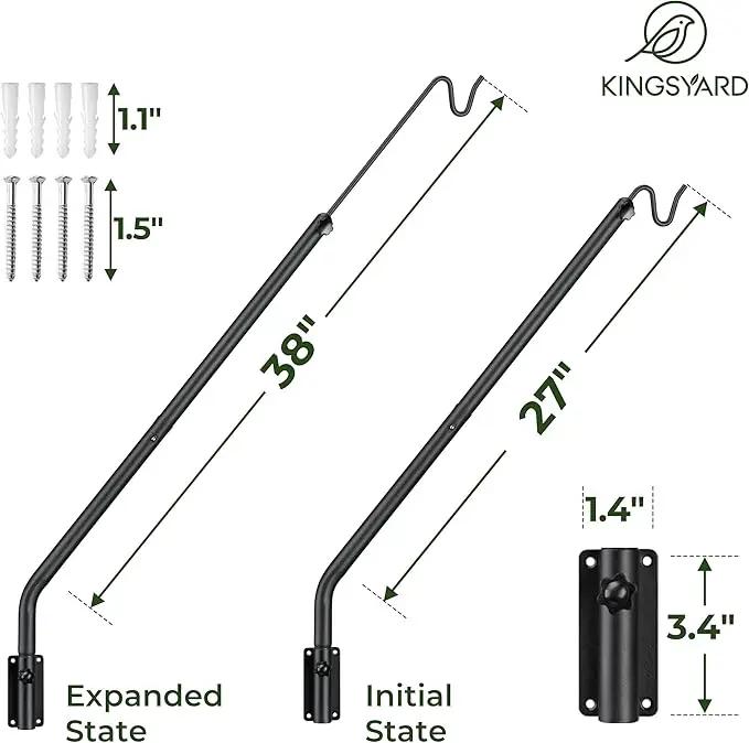 Kingsyard Heavy Duty Wall Mounted Deck Hook, 27"-39" Adjustable Metal Plant Wall Hanger for Hanging Bird Feeders, Planters, Lanterns, Wind Chimes, Wall Mounted by GreenHaven Gardens