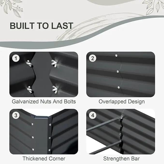 Domi Raised Garden Beds Outdoor, 6x3x2ft Thickening Tall Metal Rectangular Deep Root Box Planter for Vegetables, Flowers, Herbs, and Succulents 2" Deep w/ 256 Gallon Capacity - Dark Gray by GreenHaven Gardens