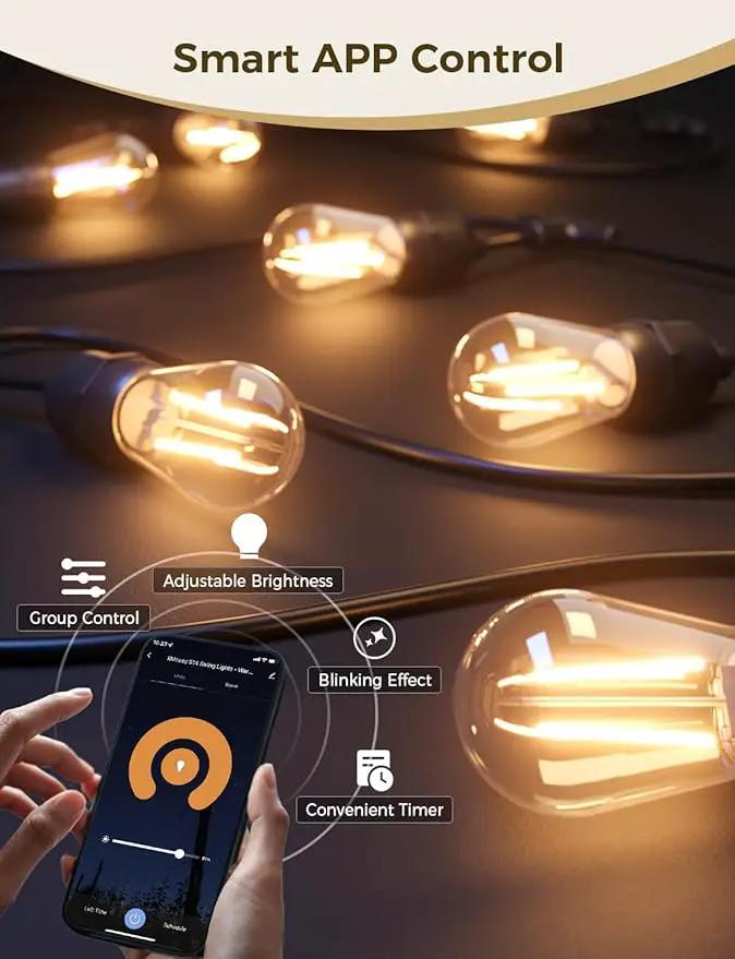 XMCOSY+ Smart Patio Lights 49Ft LED Outdoor String Lights Waterproof IP65, App Control, Compatible with Alexa, Dimmable Edison Bulbs Outdoor Light for Yard Porch Bistro Outside by GreenHaven Gardens