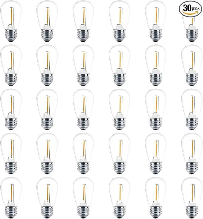 Meconard 30 Pack S14 Edison String Light Bulbs, 1 Watt Replacement Bulbs for Outdoor String Lights, Low Wattage Shatterproof LED Filament Patio Bulbs, E26 Medium Base, 2200K Warm White, Non-Dimmable by GreenHaven Gardens