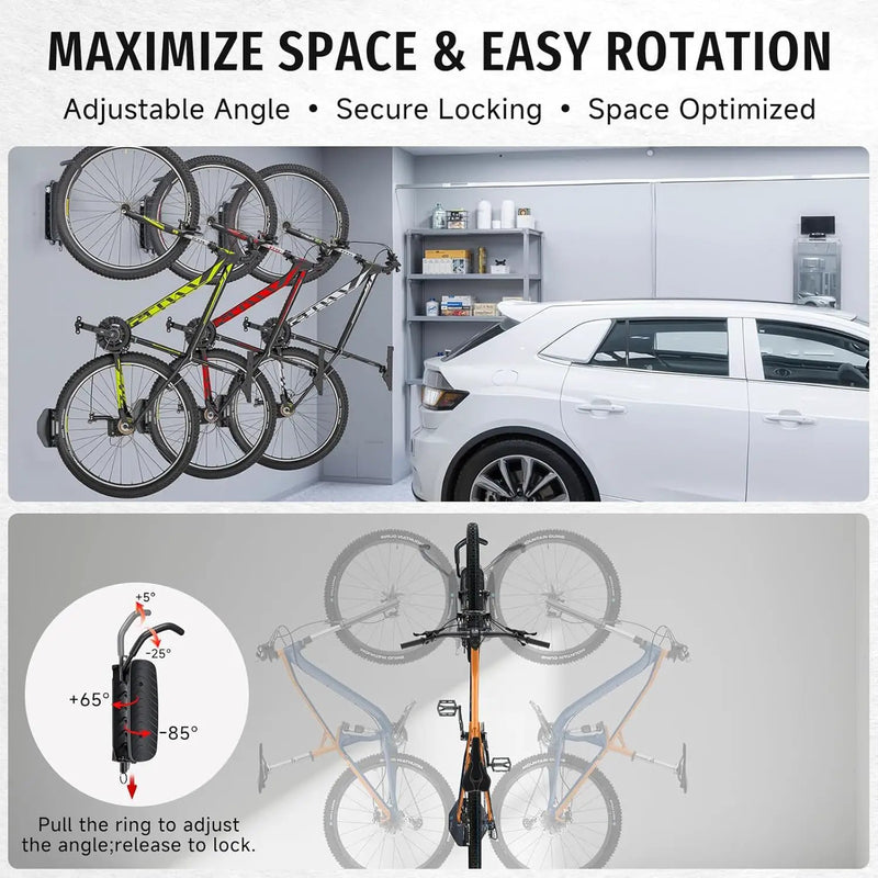 Bike Rack Garage,Bike Wall Mount, 150° Swivel & Space-Saving Vertical Bike Hangers for Storage, Sturdy Bike Stand Holds Up to 66lbs, Easy to Install, 4 Pack by GreenHaven Gardens