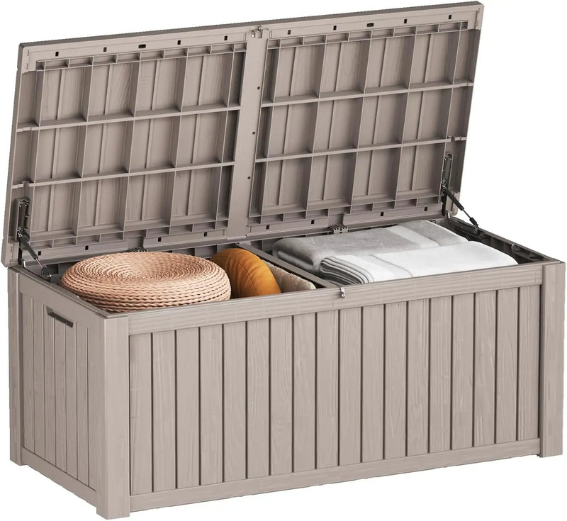 180 Gallon Waterproof Large Resin Deck Box Indoor/Outdoor Lockable Storage Container and Seating for Garden, Pool, and Patio (180 Gallon, Grey) by GreenHaven Gardens