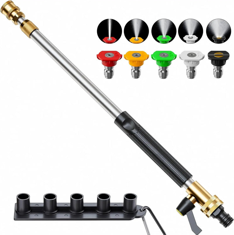 Jet Nozzle High Pressure Hose Nozzle, 2025 Upgraded Adjustable Hydro Nozzle Wands 18-33 inch, Garden Water Hose Sprayer with 5 Tips and Hose Quick Connectors for Garden, Floor and Car Washing by GreenHaven Gardens