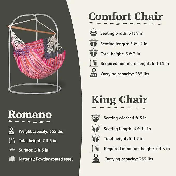 LA SIESTA® - Large Comfort Habana Cotton Hammock Chair & Romano Steel Stand - Hanging Hammock Chair w/Stand - Indoor Outdoor Hammock Chair Swing Bedroom Porch Balcony - Boho Hanging Chair - Flamingo by GreenHaven Gardens