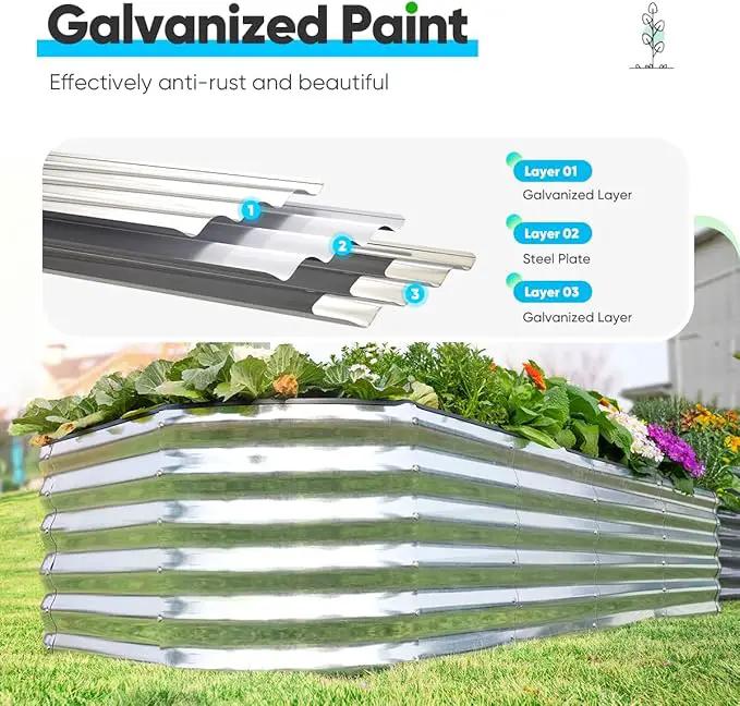 Quictent Raised Garden Bed Kit Oval Galvanized Metal Planter Box Tall for Vegetables Outdoor Backyard, Rubber Strip Edging Included, Silver 6x3x2 ft by GreenHaven Gardens
