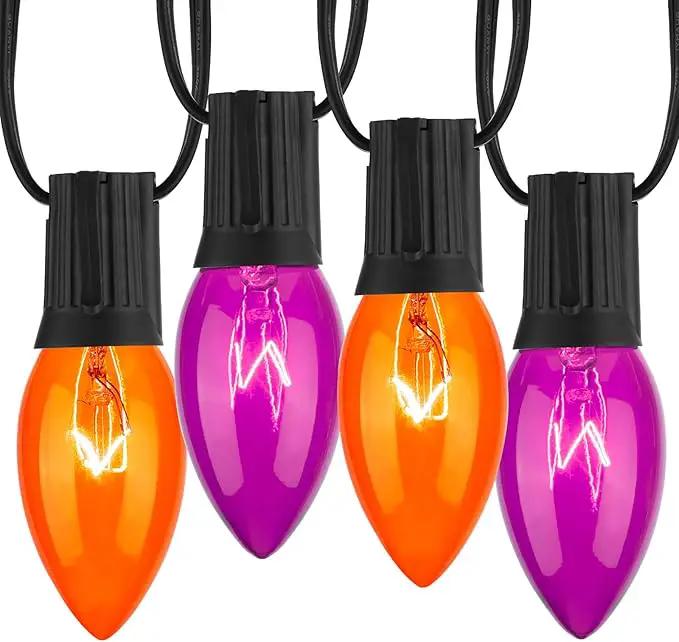 C9 Halloween Lights, Orange and Purple Halloween String Lights, Waterproof Halloween Lights for Outdoor Indoor Xmas Roofline Decor, Black Wire, 25 Feet by GreenHaven Gardens