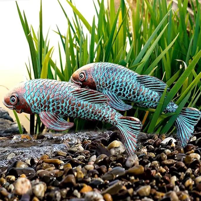 Koi Fish Decor - Set of 2 Antique Koi Fish Garden Statue for Outdoors, Patio and Backyard Decoration by GreenHaven Gardens
