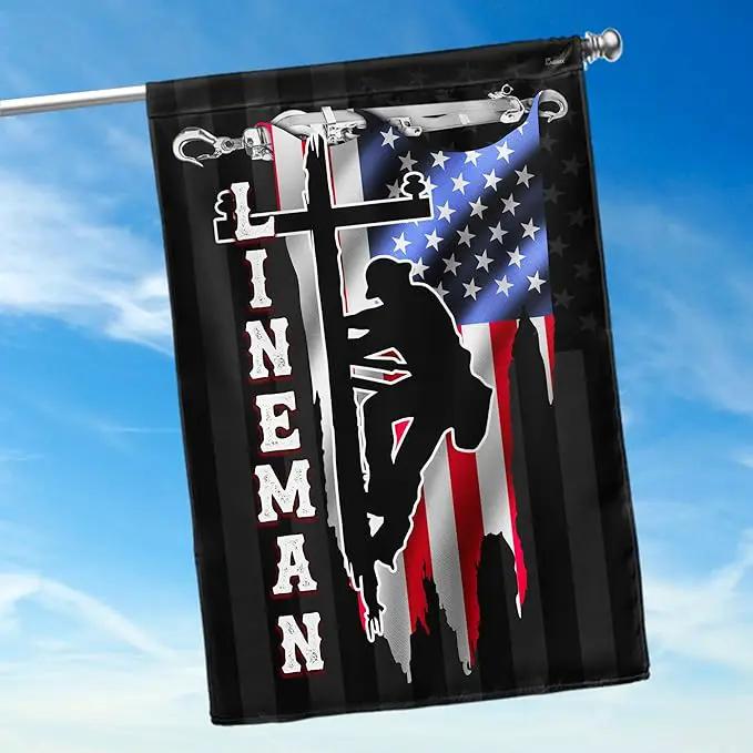 FLAGWIX American Flags - Lineman Flag MLH896F, House Flag (29.5" x 39.5") - Lineman Decorations, USA House Garden Flags Premium Polyester - Decorative Outdoor Flags by GreenHaven Gardens