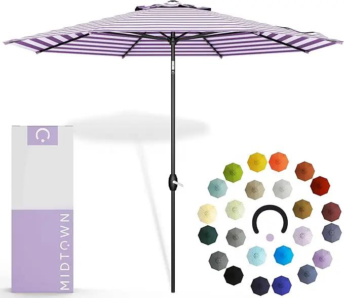 Midtown Umbrellas 10-Year-No-Fade - 9 Ft - UV Proof Purple Stripe Polyester Fabric - Umbrella Outdoor Patio, Auto-Tilt Aluminum Frame Patio Umbrella for Garden, Pool & Deck - Black Pole by GreenHaven Gardens