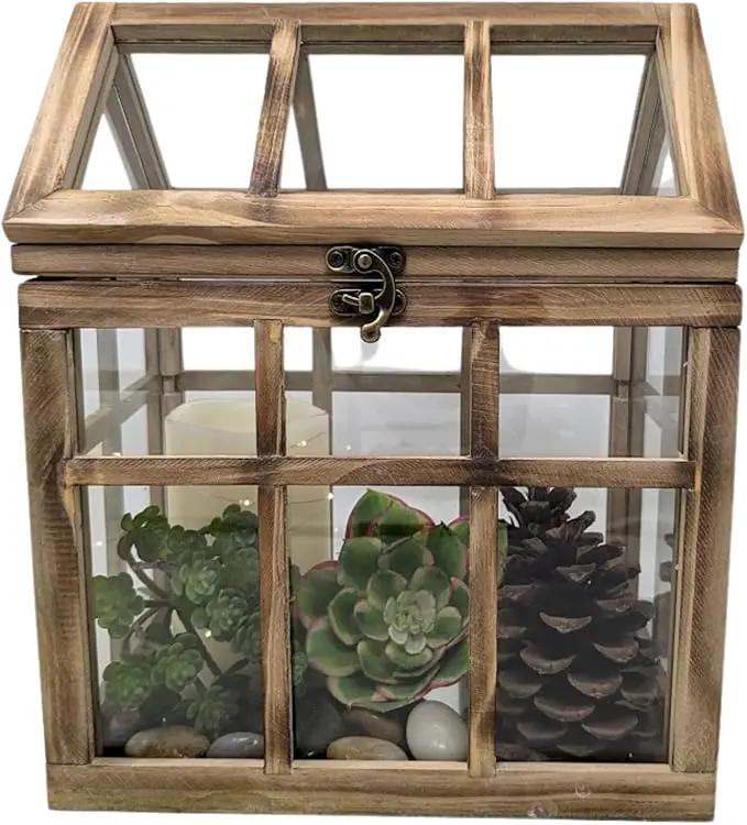 Orchid & Ivy Large Rustic Wood & Glass Plant Succulent Terrarium with Lid - 12" x 9.8" x 7" Decorative Farmhouse Tabletop Greenhouse Display for Air Plants, Dioramas, Fairy Gardens, Candle Lantern by GreenHaven Gardens