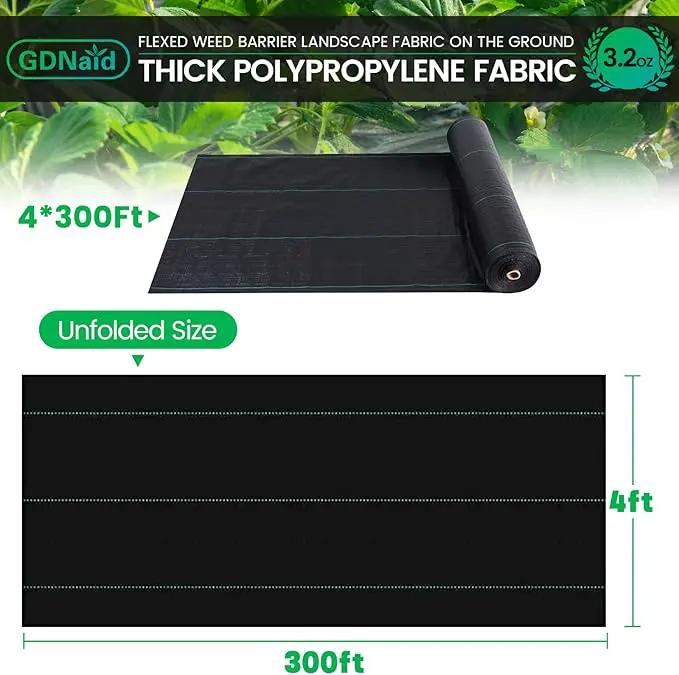 4ftx300ft Weed Barrier Landscape Fabric Heavy Duty, 3.2oz Weed Barrier Fabric, Weed Fabric Garden Fabric, Woven Geotextile Fabric by GreenHaven Gardens