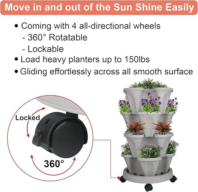 Vertical Planter 4 Tier Stackable Planters Garden Planters Strawberry Herb Flower and Vegetable Planter Indoor Outdoor Gardening Pots with Removable Wheels and Tools by GreenHaven Gardens