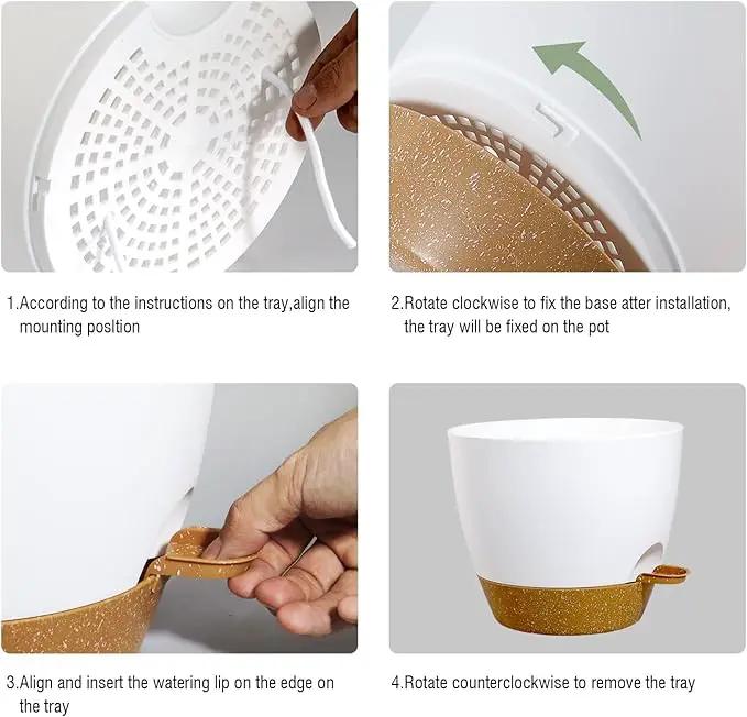 10/9/8 inch Self Watering Pots, Set of 3 Plastic Planters with Mesh Drainage Holes and Deep Reservoir for Indoor Outdoor Garden Plants and Flowers, White with Brown by GreenHaven Gardens