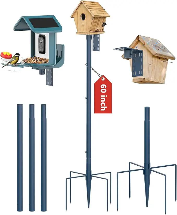 Bird Feeder Pole Stand – 60 Inch Height Feeding Station with 1-Inch Dia Heavy Duty for Hanging Feeders, Bird House Pole Mount Kit for Outdoor, Slip-Fit Connection，Blue by GreenHaven Gardens