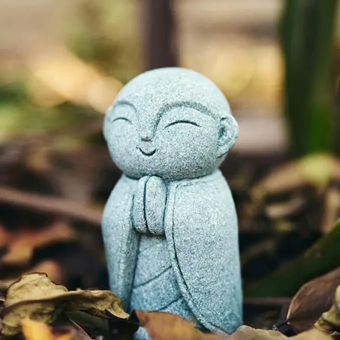 OwMell Japanese Jizo Monk Statue Praying, Buddha Jizo Statue Figurine Memorial Statue Aquarium Decoration for Garden Outdoor Ornament 2.6" - Namaste by GreenHaven Gardens