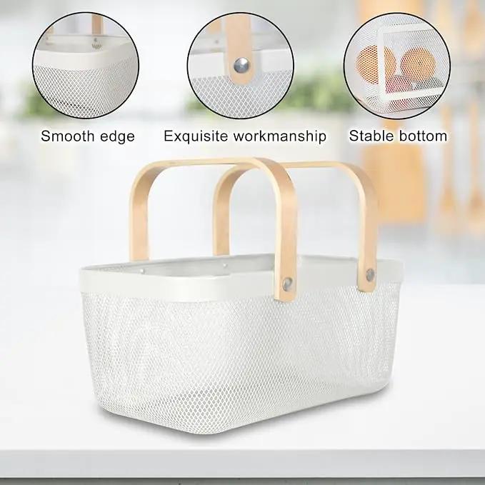 Garden Harvest Basket,Delicate Harvest Basket for Garden Vegetables,Practical Metal Mesh Wire Basket with Handle Suitable for Bathroom,Cabinet,Kitchen(White) by GreenHaven Gardens