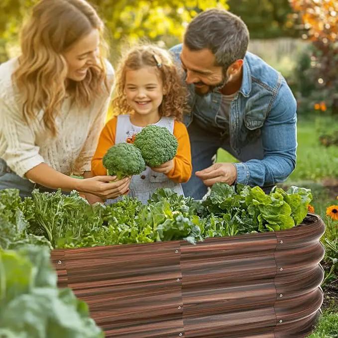 4x2ft Oval Galvanized Raised Garden Bed Kits 16" Tall Outdoor Large Metal Modular Planter Box 9-in-1 Raised Beds for Gardening,Vegetables,Fruits,Flowers & Herbs (Brown) by GreenHaven Gardens
