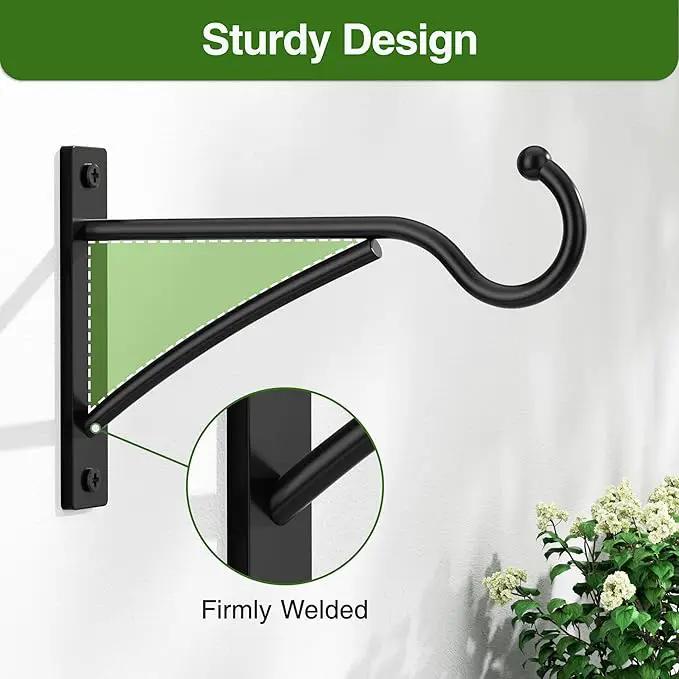 6 Inch 2 Pack Outdoor Plant Hanging Hooks for Wall:Metal Bracket for Hanging Baskets, Bird Feeders, Wind Chimes, Flower Baskets, Yoga Mat, Lanterns, Black by GreenHaven Gardens