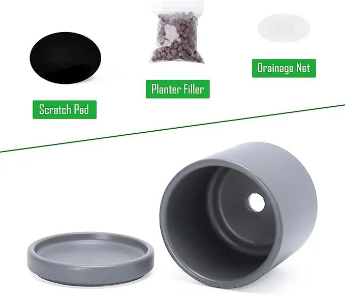 D'vine Dev Set of 2 Plants Pots, 3.5 Inch Ceramic Planter Pot for Plants with Drainage Hole and Saucer, Speckled Grey, 94-V-A-3 by GreenHaven Gardens
