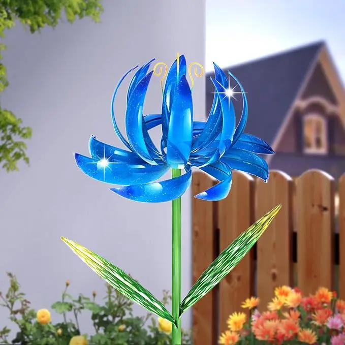 Wind Spinners Outdoor Garden Decor, 47 inch Metal Wind Sculptures Garden Gifts for Mom, Lotus Flower Windmills for Yard Backyard Lawn Decorations by GreenHaven Gardens