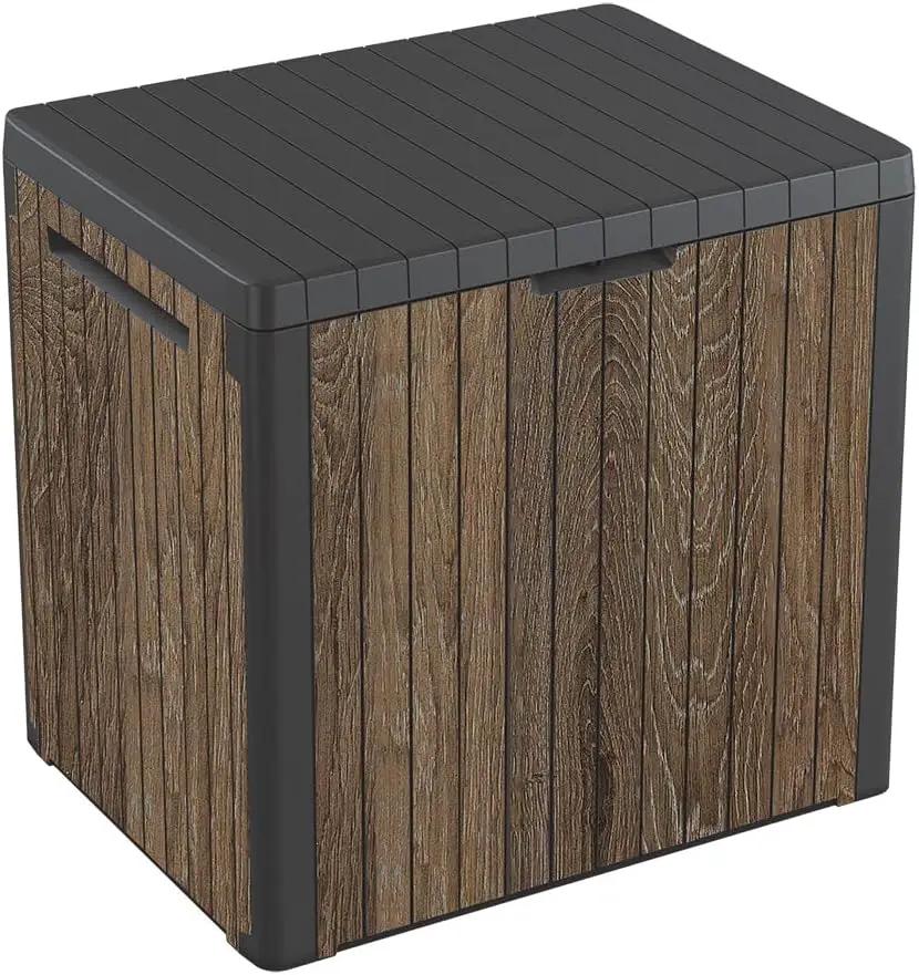 Keter Signature Everwood 30 Gallon Resin Outdoor Storage Box and Patio Furniture Side Table for Pool and Garden Accessories, Walnut by GreenHaven Gardens