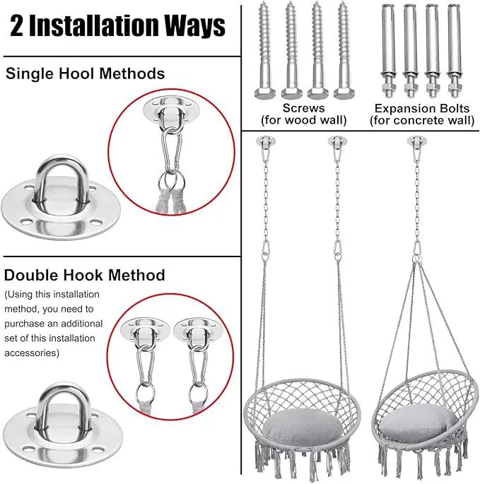 Y- STOP Hammock Chair Macrame Swing, Max 330 Lbs, Hanging Cotton Rope Hammock Swing Chair for Indoor and Outdoor Use, Light Grey by GreenHaven Gardens