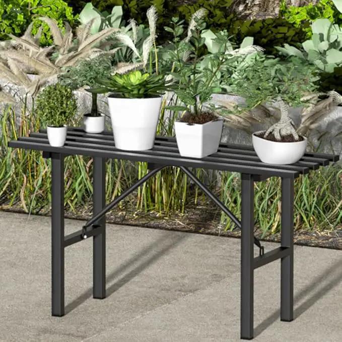 Premium Aluminum Plant Stand - Home Decor & Outdoor Garden Solution with 300 LBS Capacity, L37.8 x W11.4 x H19.7 inch by GreenHaven Gardens