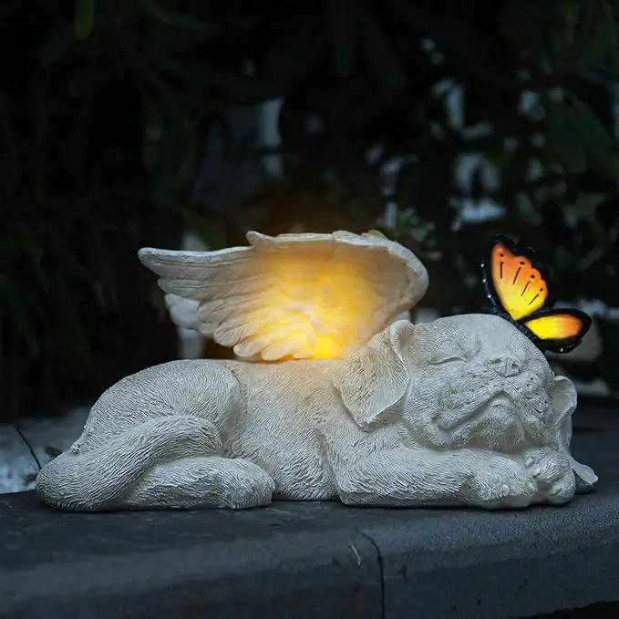 WONDER GARDEN Sleeping Dog Angel Statue with Solar Light - Pet Memorial Stone, in Memory of Dog, Marker Tribute Statues, Resin Guardian Angels, Bereavement Gift by GreenHaven Gardens
