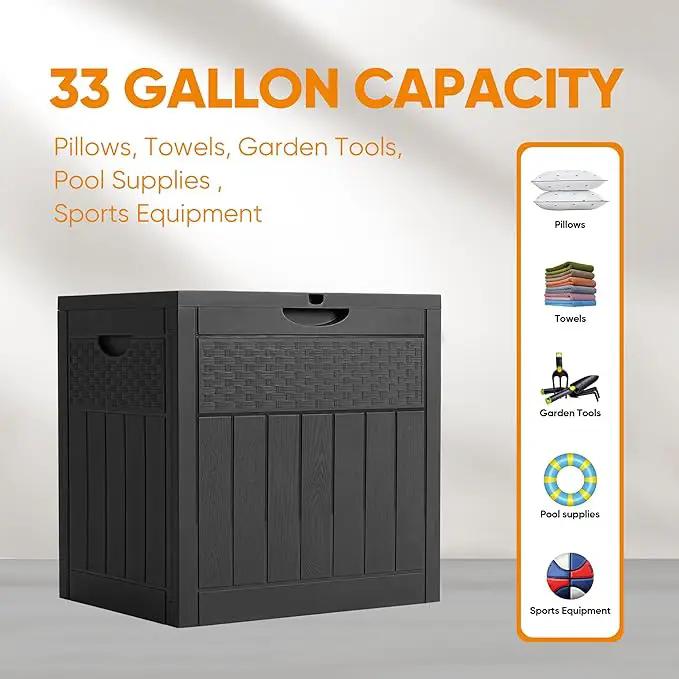 33 Gallon Resin Deck Box, Weatherproof Outdoor Storage Box for Patio, Garden, Pool, and Yard, Lockable Waterproof Bin for Tools, Cushions, and Accessories, Black by GreenHaven Gardens