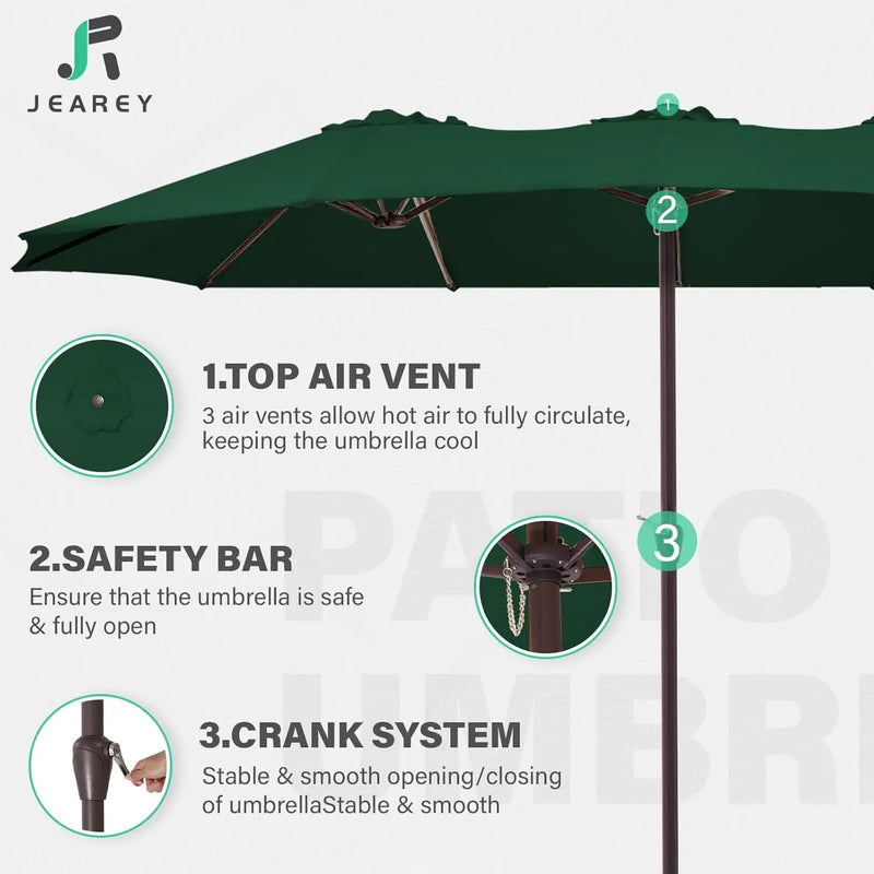 JEAREY 15FT Patio Umbrella Large Outdoor Umbrella Extra Double-Sided Market Umbrella with Crank Handle for Garden, Deck, Backyard and Pool, Dark Green by GreenHaven Gardens