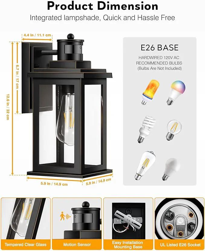 VIANIS Motion Sensor Porch Light, Black Outdoor House Lights Dusk to Dawn, Waterproof Outdoor Light Fixtures Lantern for Garage, Porch, House, Patio, Doorway,Weather Resistant,Hardwired, Non-Solar by GreenHaven Gardens