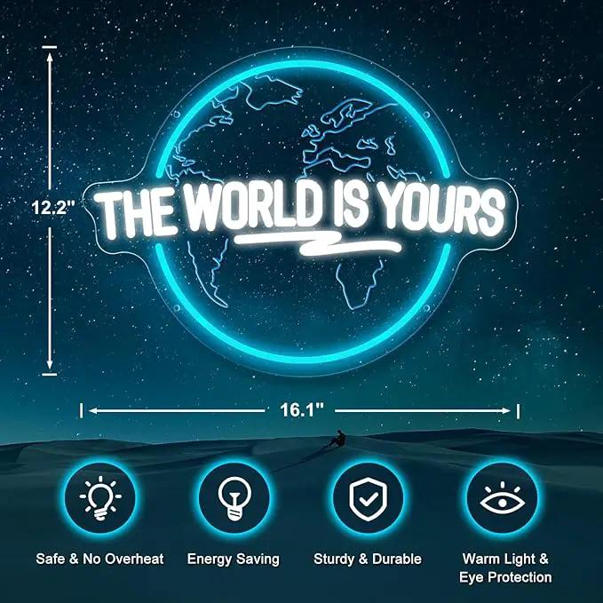 The World Is Yours Neon Sign, Carved Planet The World Is Yours LED Neon Light Signs for Wall Decor, Light Up Signs for Man Cave Game Room Bedroom Birthday Gift by GreenHaven Gardens